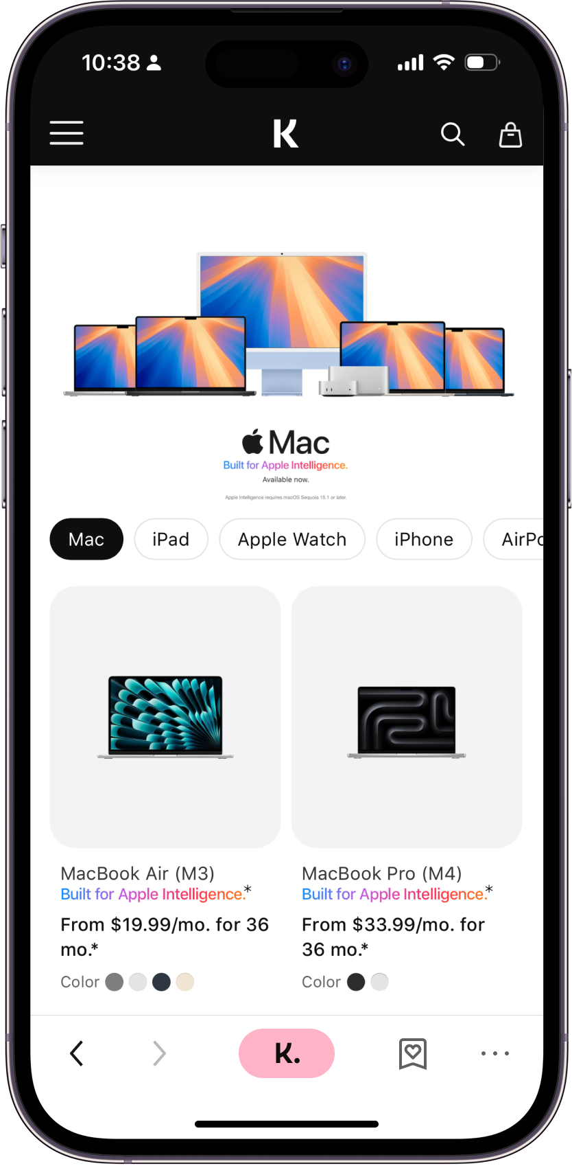 Mac product listing page